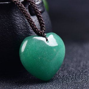 Natural Stone Heart Pendant Crystal Gemstone Heart Charm Necklace